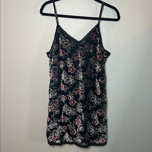 American Eagle Outfitters Black Velvet Floral Cami Mini Dress